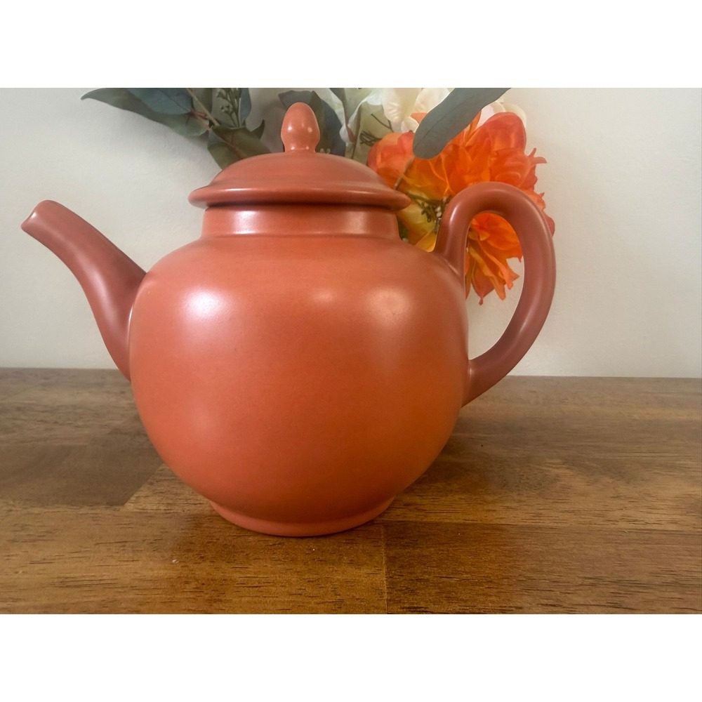 Vintage Cyclamen Terracotta Teapot Coral Pink Modernist Pottery Tea Pot‎